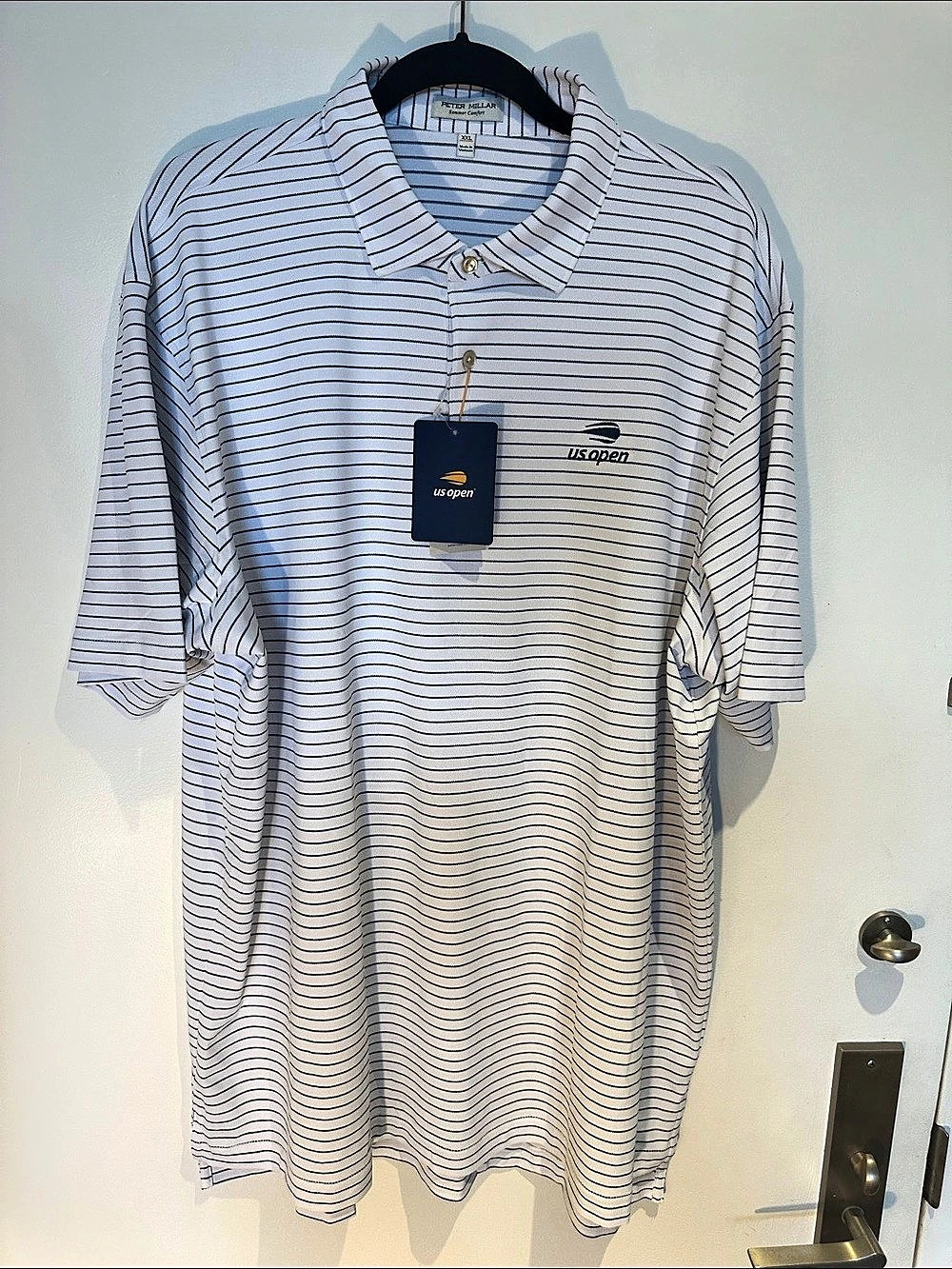 US Open Striped Polo Shirt in White & Blue Size XXL NWT